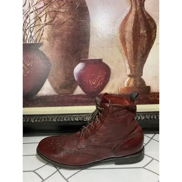 M Gemi Mens Boots Size 14 Brown Leather Cap Toe Lace Up Lug Sole EU 47 - Picture 3 of 11